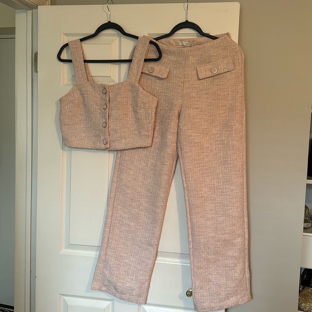 Mango Pink Tweed Tank/Trouser Suit Set